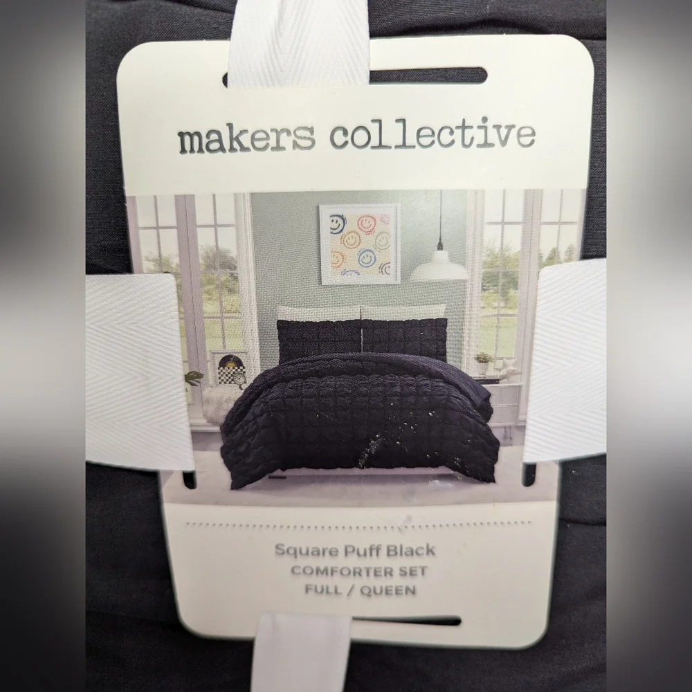 NWT Makers Collective Square Puff Black Comforter Set Full/Queen
